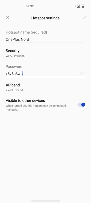 Enter a Wi-Fi hotspot password of at least 8 characters and select OK