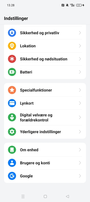 Scroll til og vælg Sikkerhed og privatliv