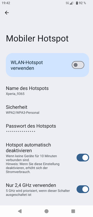 Wählen Sie Passwort des Hotspots