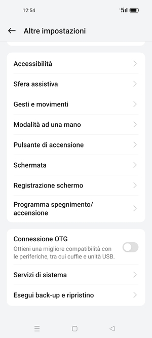 Scorri e seleziona Esegui back-up e ripristino