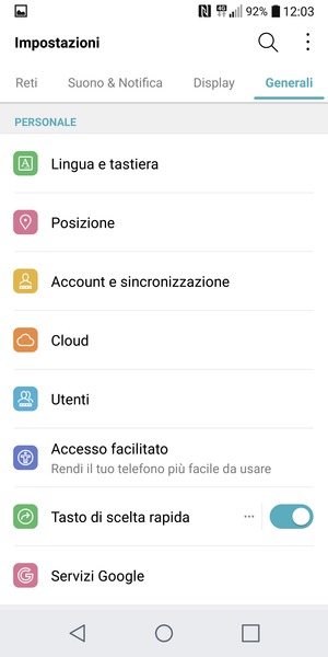 Seleziona Account e sincronizzazione