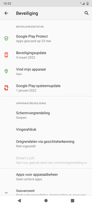 Om uw schermvergrendeling te activeren, ga naar het Beveiliging-menu en selecteer Schermvergrendeling