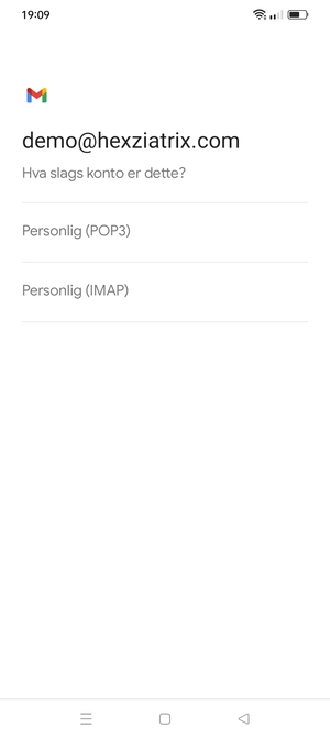 Velg Personlig (POP3) eller Personlig (IMAP)