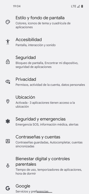 Desplácese y seleccione Ubicación