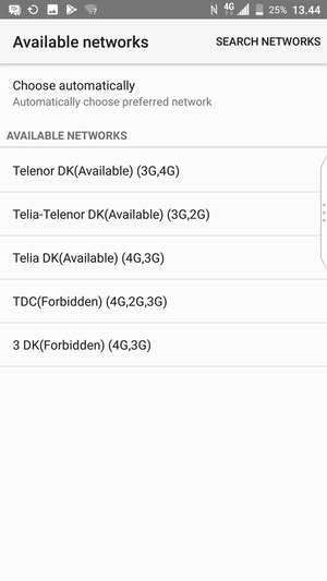 Select a network operator from the list