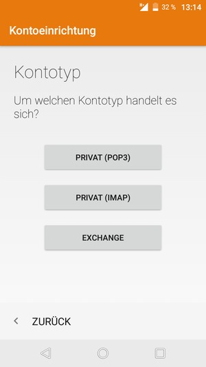 Wählen Sie PRIVAT (POP3) oder PRIVAT (IMAP)