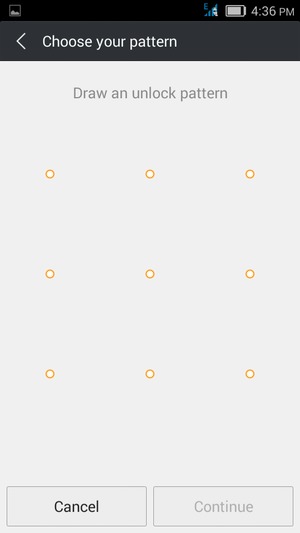 Draw an unlock pattern and select Continue