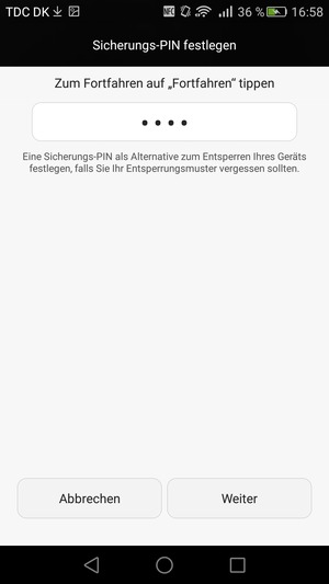 Geben Sie eine Sicherungs-PIN ein und wählen Sie Weiter