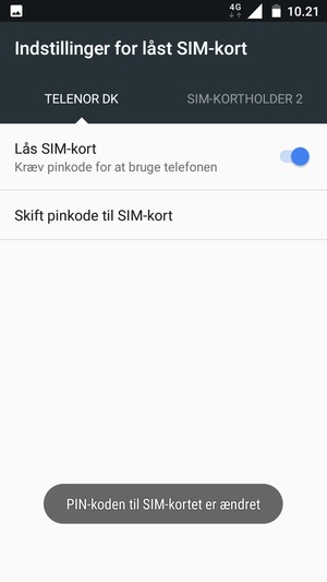 Din PIN-kode til SIM-kort er nu ændret