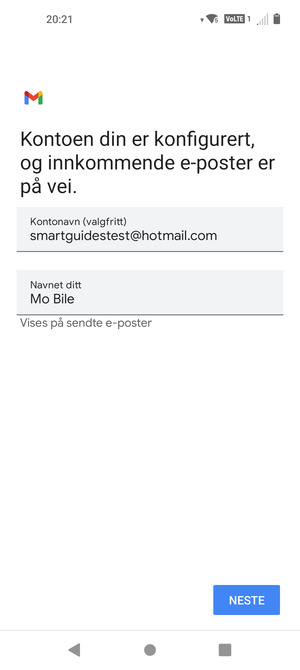 Gi kontoen din et navn, og skriv inn navnet ditt. Velg NESTE