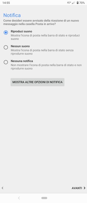 Seleziona la tua opzione preferita e poi AVANTI