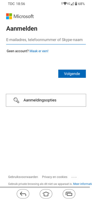 Voer uw e-mailadres in en selecteer Volgende