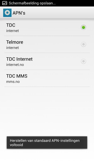 Uw telefoon wordt teruggezet naar standaard internet- en mms-instellingen