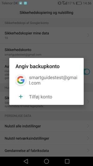 Vælg din sikkerhedskopi-konto