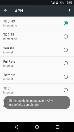 Le impostazioni del tuo telefono saranno ripristinate secondo le impostazioni internet e MMS predefinite