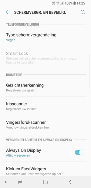 Om uw schermvergrendeling te activeren, ga naar het Schermvergr. en beveilig.-menu en selecteer Type schermvergrendeling