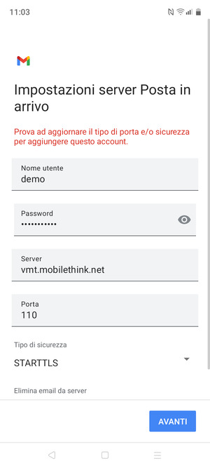Scorri e seleziona Tipo di sicurezza