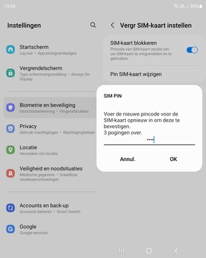 Bevestig uw nieuwe pincode voor de SIM-kaart en selecteer OK