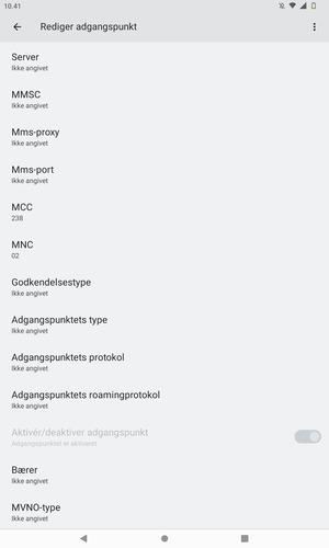Scroll ned og indtast internet-oplysninger