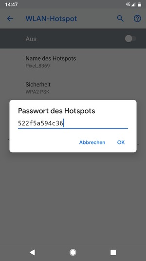 Geben Sie eine WLAN-Hotspot-Passwort mit mindestens 8 Zeichen ein und wählen Sie OK