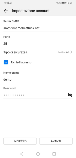 Inserisci l'indirizzo del server di posta in uscita