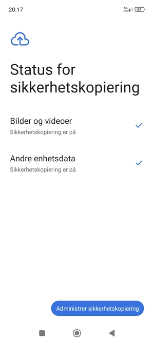Velg Administrer sikkerhetskopiering