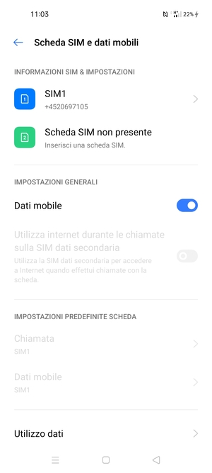 Seleziona SIM1 o SIM2