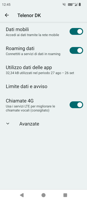 Attiva o disattiva Roaming dati