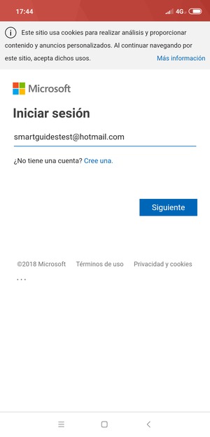 Introduzca su dirección de Hotmail y seleccione Siguiente