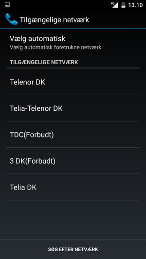 Vælg en netværksudbyder fra listen