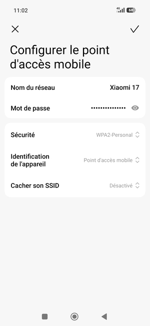Saisissez un mot de passe de hotspot Wi-Fi d'au moins 8 caractères et sélectionnez OK