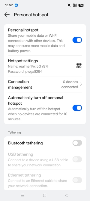 Your phone is now set up for use as a modem