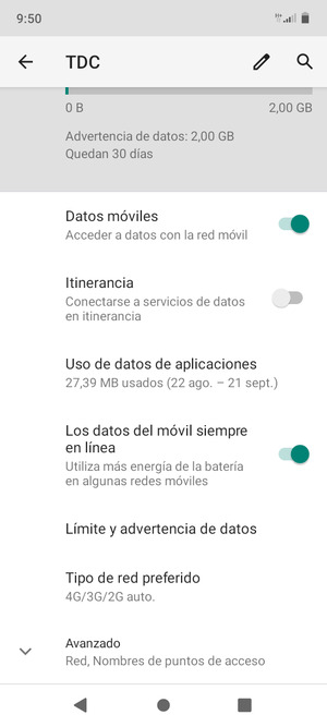 Desplácese y seleccione Tipo de red preferido