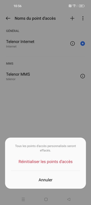 Sélectionnez Réinitialiser les points d'accès