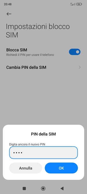 Conferma il nuovo  PIN della SIM e seleziona OK
