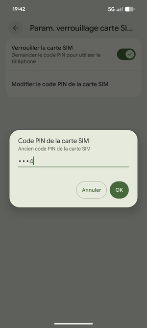 Saisissez votre Ancien code PIN de la carte SIM et sélectionnez OK