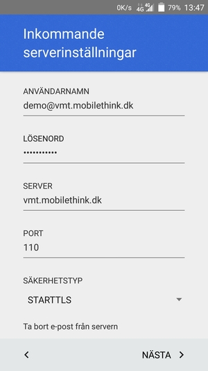 Ange ANVÄNDARNAMN och inkommande serveradress