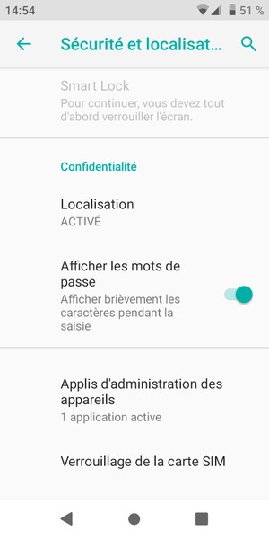 Sélectionnez Verrouillage de la carte SIM