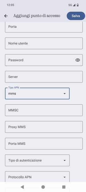 Scorri verso il basso e inserisci le informazioni degli MMS