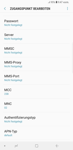 Scrollen Sie nach unten und geben Sie Internetinformationen ein