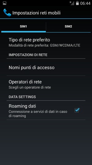 Attiva o disattiva Roaming dati