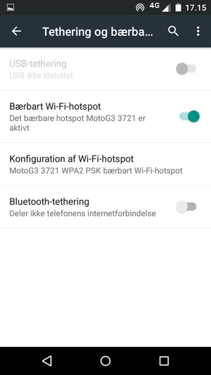 Din telefon er nu sat op til brug som modem