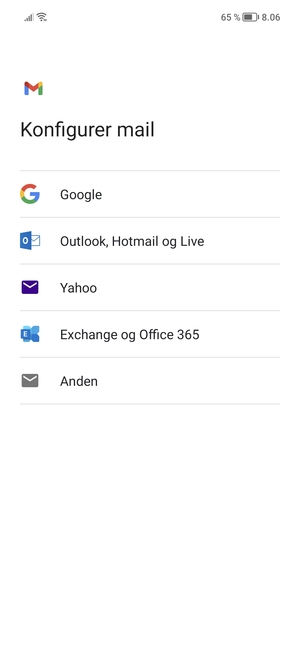 Vælg Outlook, Hotmail og Live