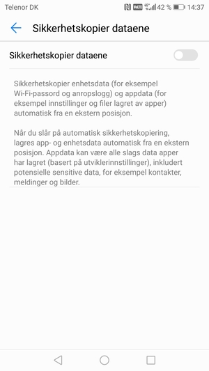 Slå på Sikkerhetskopier dataene