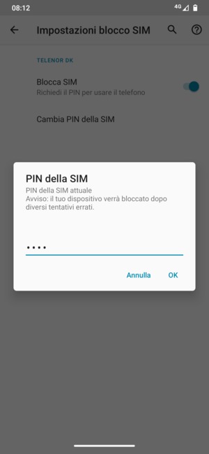 Inserisci PIN della SIM attuale e seleziona OK