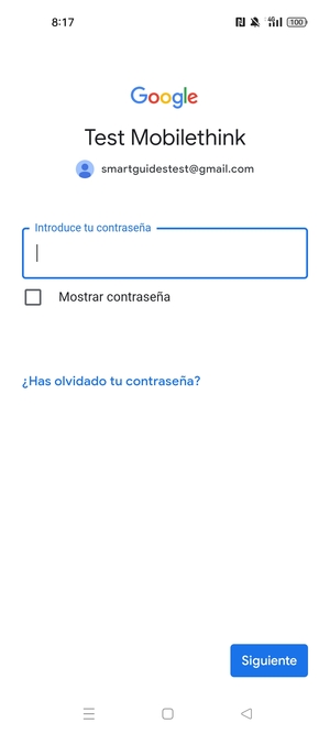 Introduzca su Contraseña y seleccione Siguente