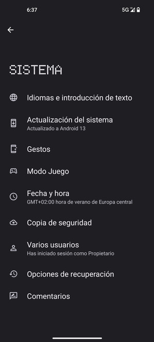 Seleccione Actualización del sistema