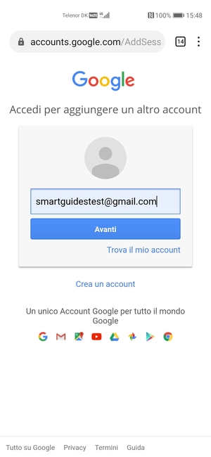 Inserisci il tuo indirizzo Gmail e seleziona Avanti