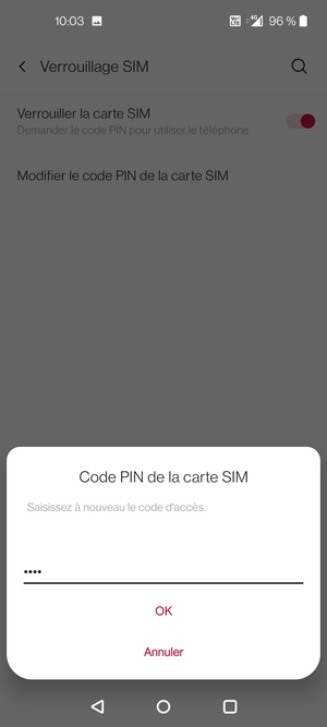 Veuillez confirmer votre nouveau code PIN de la carte SIM et sélectionner OK