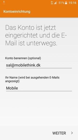 Geben Sie Ihrem Konto einen Namen und geben Sie Ihren Namen ein. Wählen Sie WEITER